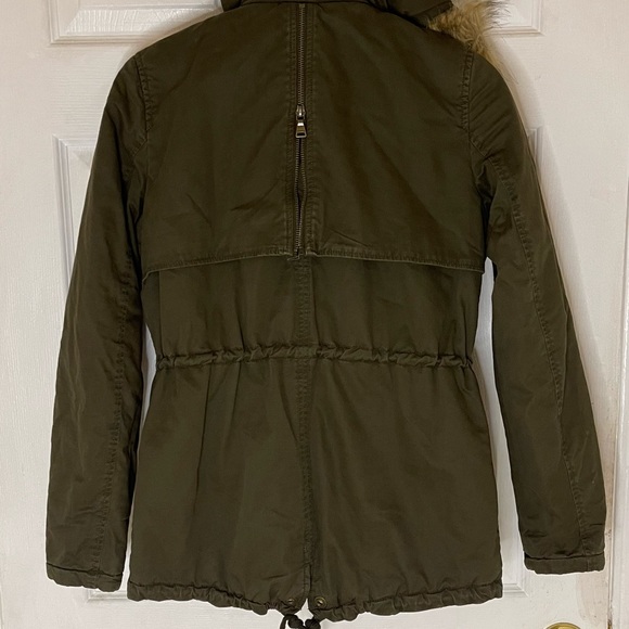 Express Olive Fur Trim Jacket - Picture 2 of 6